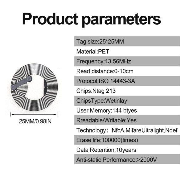 25x25mm rfid tag 13.56mhz ISO14443-3a mifare ultralight ndef